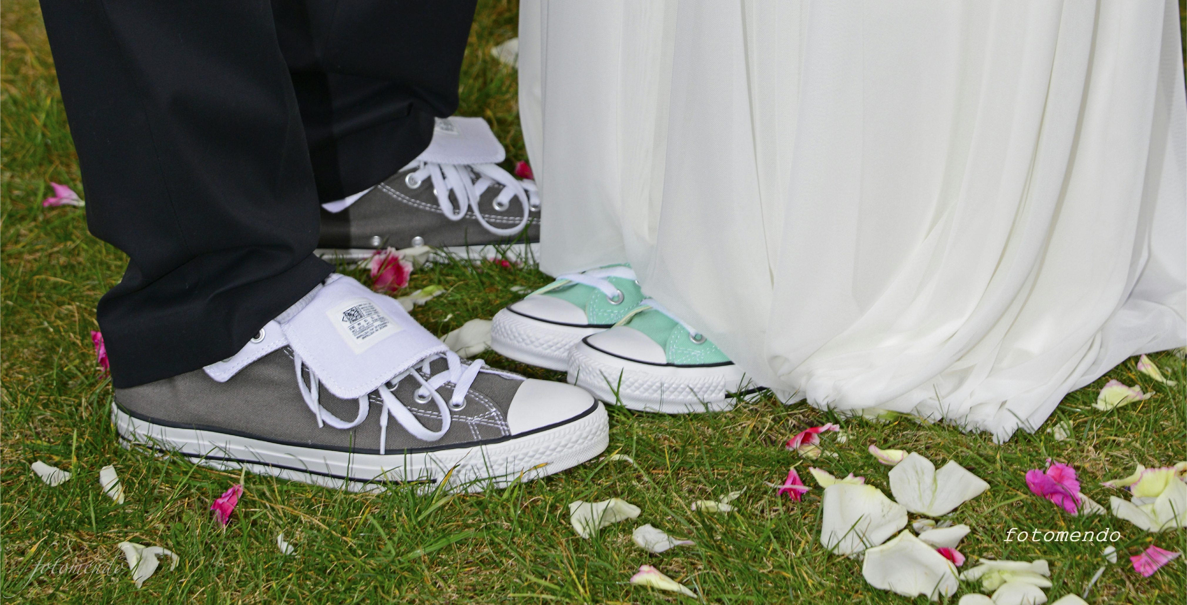 Converse sneakers complement Nicole and Brent's bridal attire for their Elope Mendocino wedding.